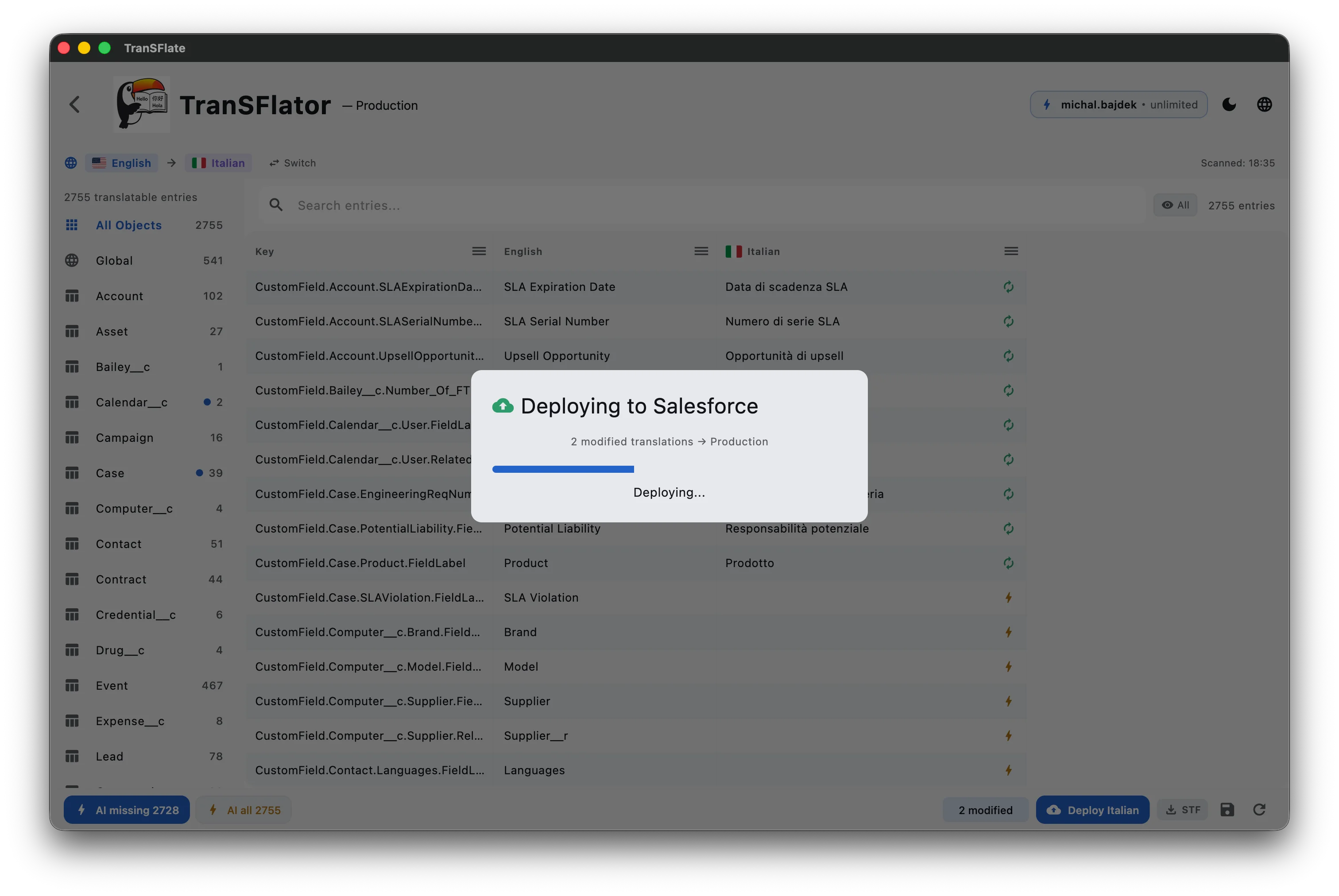 Deploying translations to Salesforce